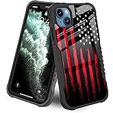 LANJINDENG Compatible with iPhone 14 Case iPhone 13 Case [Shockproof Bumper] [Anti-Scratch] [Anti-Slip] Heavy Duty Protection Cover for Men Boys - Black Red American Flag