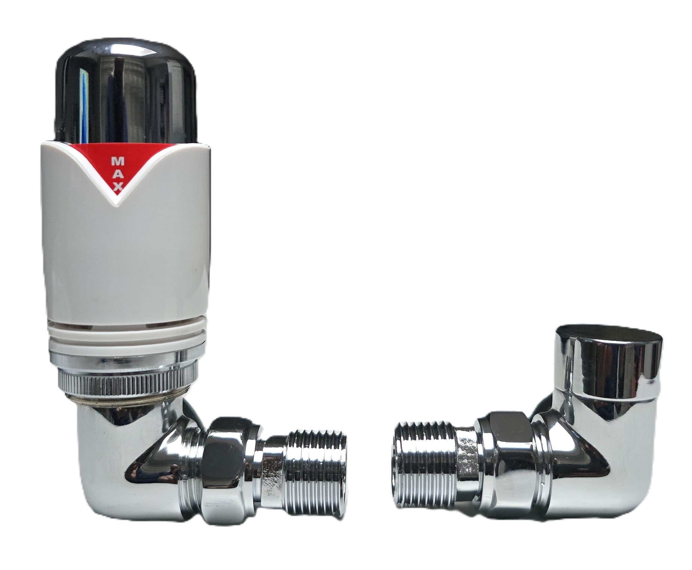 Prime Corner Thermostatic Radiator Valve & Towel Rail valves TRV with Lockshield Chrome White 15mm x 1/2"