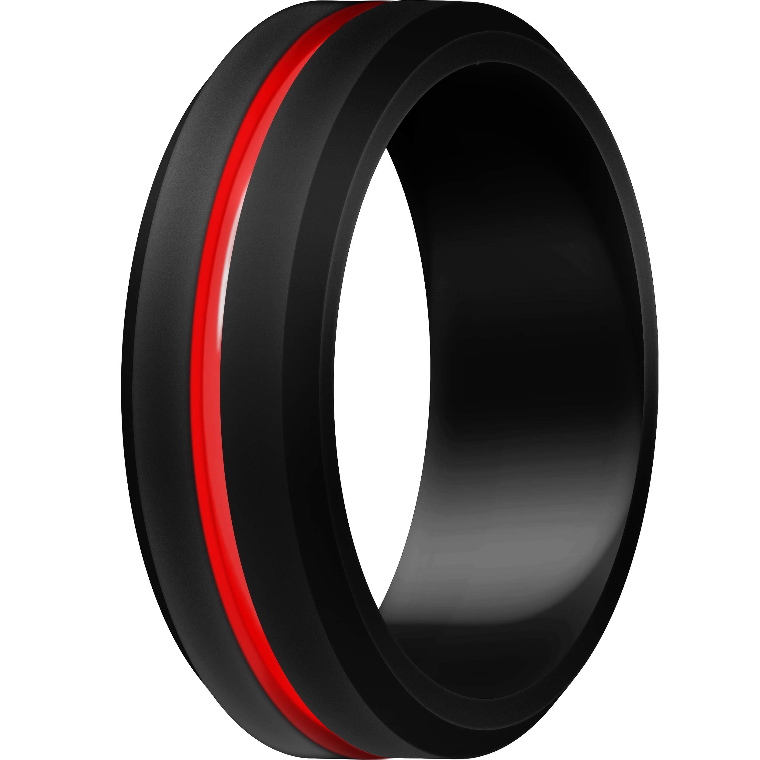 Silicone Wedding Rings for Men, Brushed Top Middle Engraved Line Rubber Engagement Bands 8.2mm Wide 2.5mm Thick - 1/4/6/7 Variety Multipack