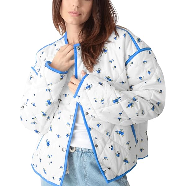 Tankaneo Womens Floral Cropped Quilted Jackets Lightweight