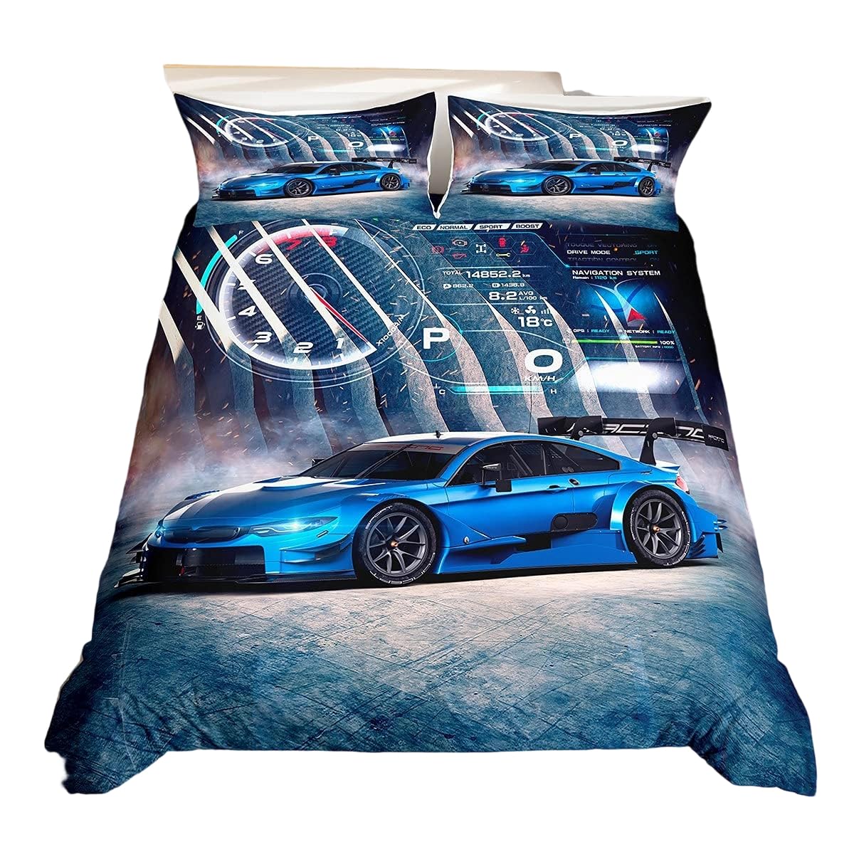 Boys Extreme Sport Bedding Set King Size Race Car Duvet Cover Sets 3 Pieces Girls Speed Sports Car Comforter Cover Soft Microfiber Home Hotel Dorm Room Decor No Comforter Filling