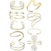 EIELO 9 Pcs Arm Cuff Bracelets for Women Upper Arm Bands Armband Armlet Cuff Bangle Adjustable Golden Arm Bracelet Set