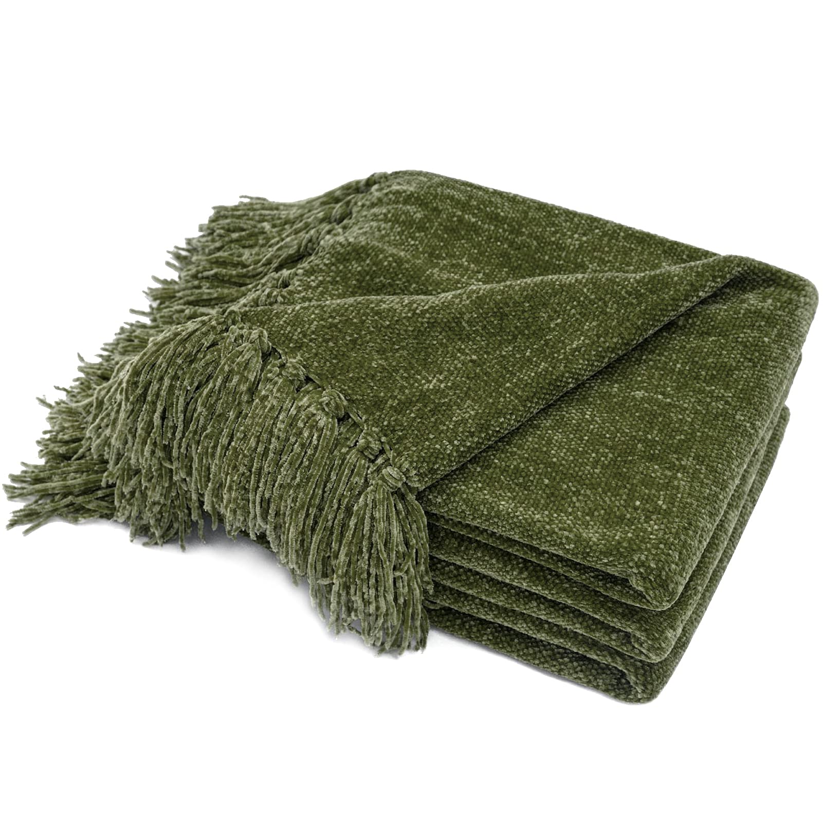 Photo 1 of RECYCO Throw Blanket Soft Cozy Chenille Throw Blanket with Fringe Tassel for Couch Sofa Chair Bed Living Room Gift (Loden Green, 50'' x 60'')