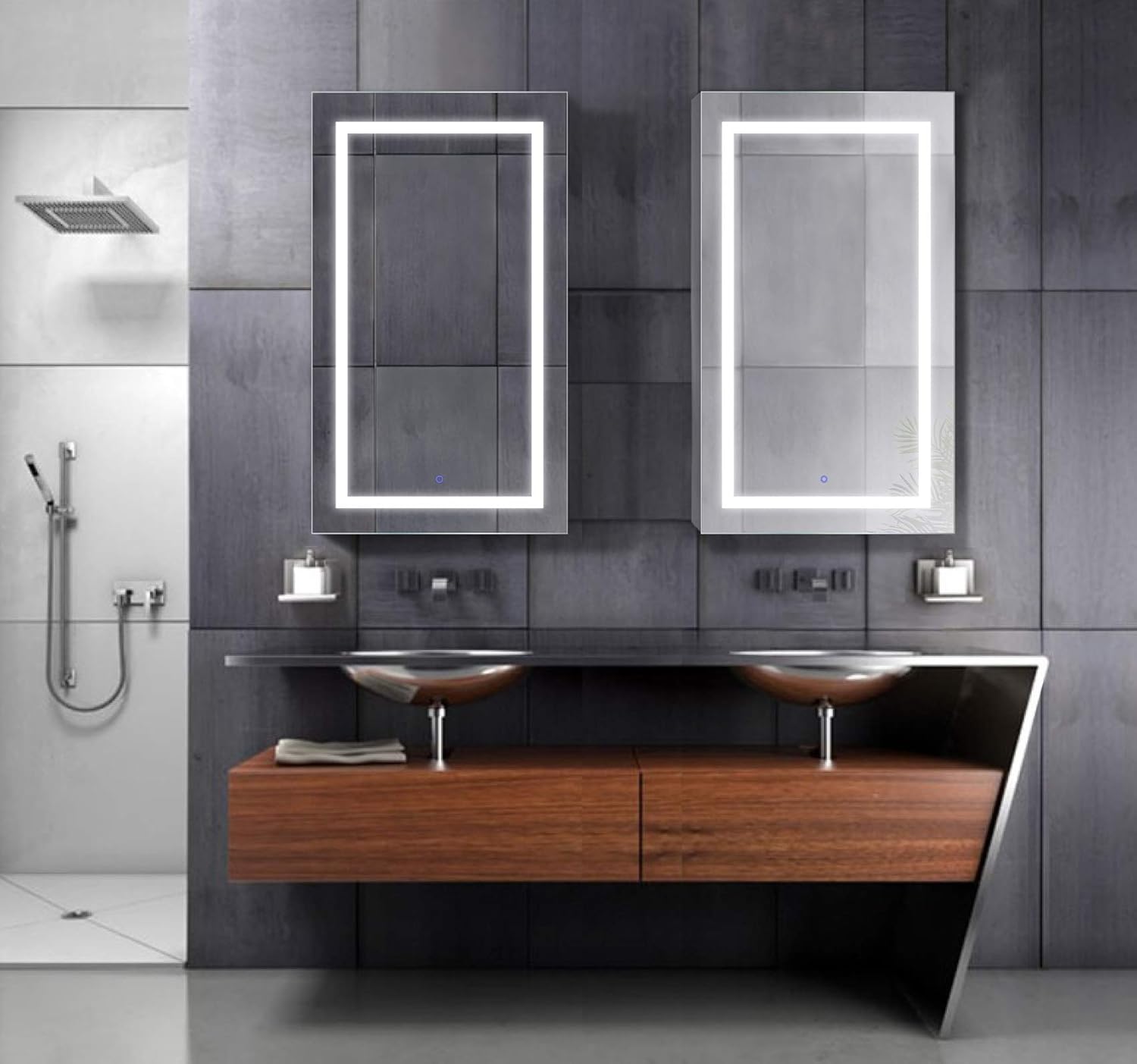 Amazon Com Led Medicine Cabinet 24 Inch X 42 Inch Recessed Or Surface Mount Mirror Cabinet W Dimmer Defogger 3x Makeup Mirror Inside Outlet Usb Left Hinge 42 Tall