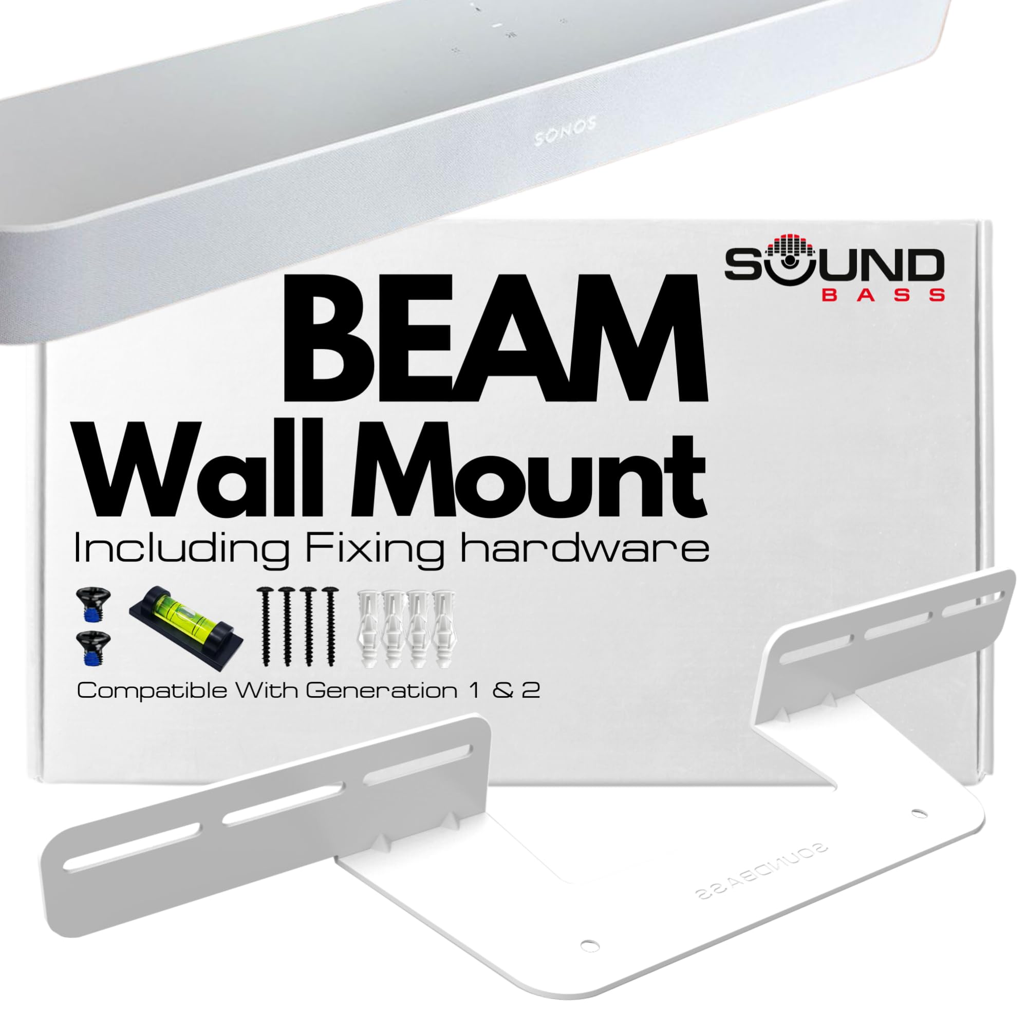 Sound Bass Soundbar Mount For Sonos Beam compatible with Generation 1 & 2 Sonos Beam Sound Bar Includes All Necessary Mounting Hardware, Mounts Bracket, White