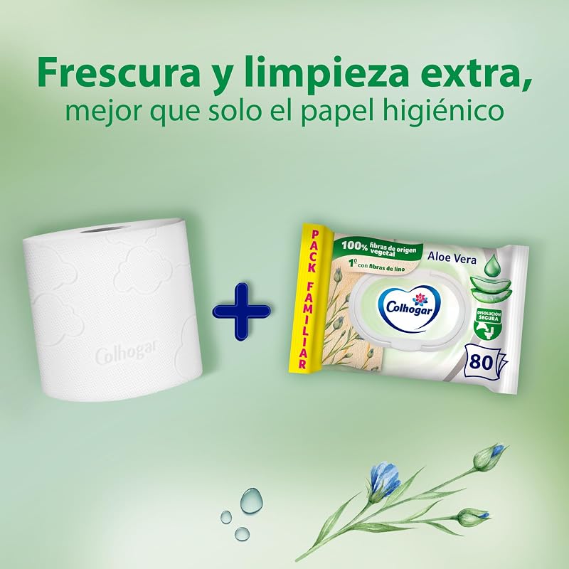 Colhogar aloe 8x80 - papel higiênico úmido descartável com extrato de aloe vera - sem álcool - testado dermatologicamente - embalagem com 640 lenços umedecidos e descartáveis ​​por wc