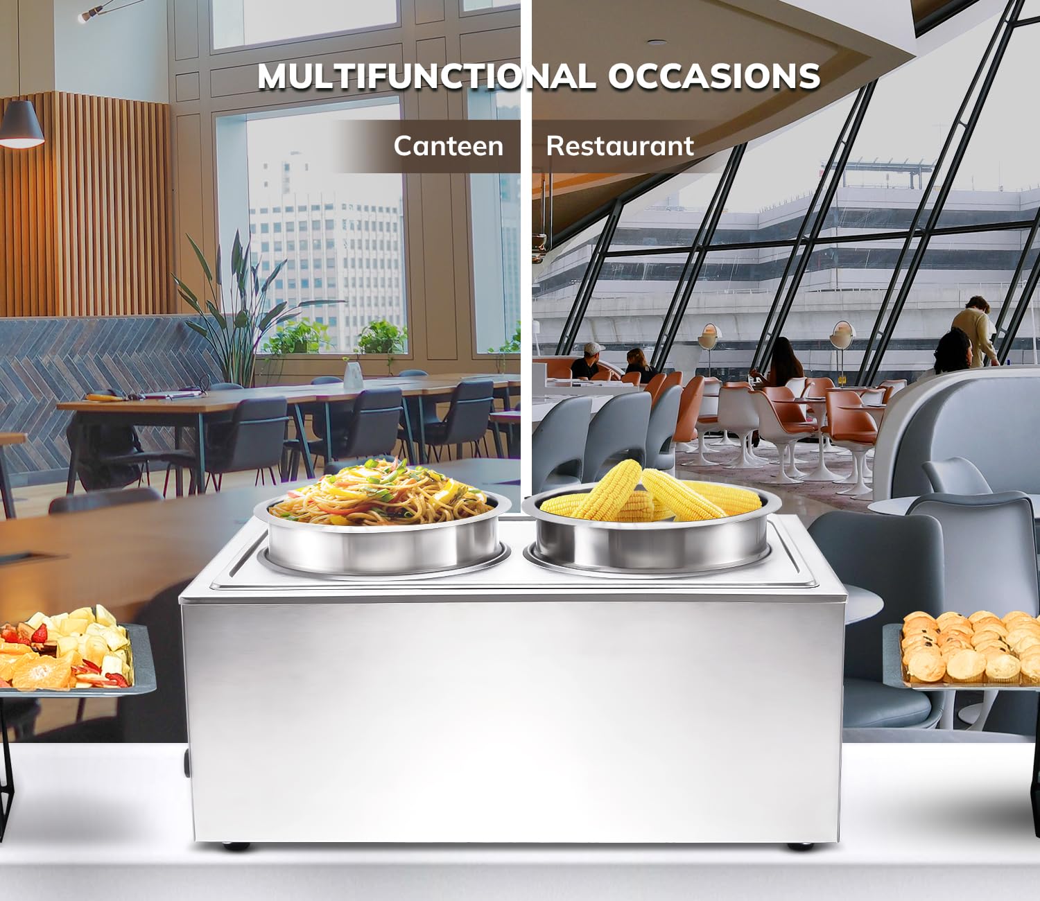 SYBO Food Warmer Commercial Grade Stainless Steel Bain Marie Easy to Clean Steam Table for Buffet Catering and Restaurants, ETL, CE ROHS Certified for Commercial, Safety (3 Sections)