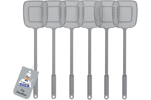 MR.SIGA Heavy Duty Long Handle Fly Swatter, Gray, 6 Pack