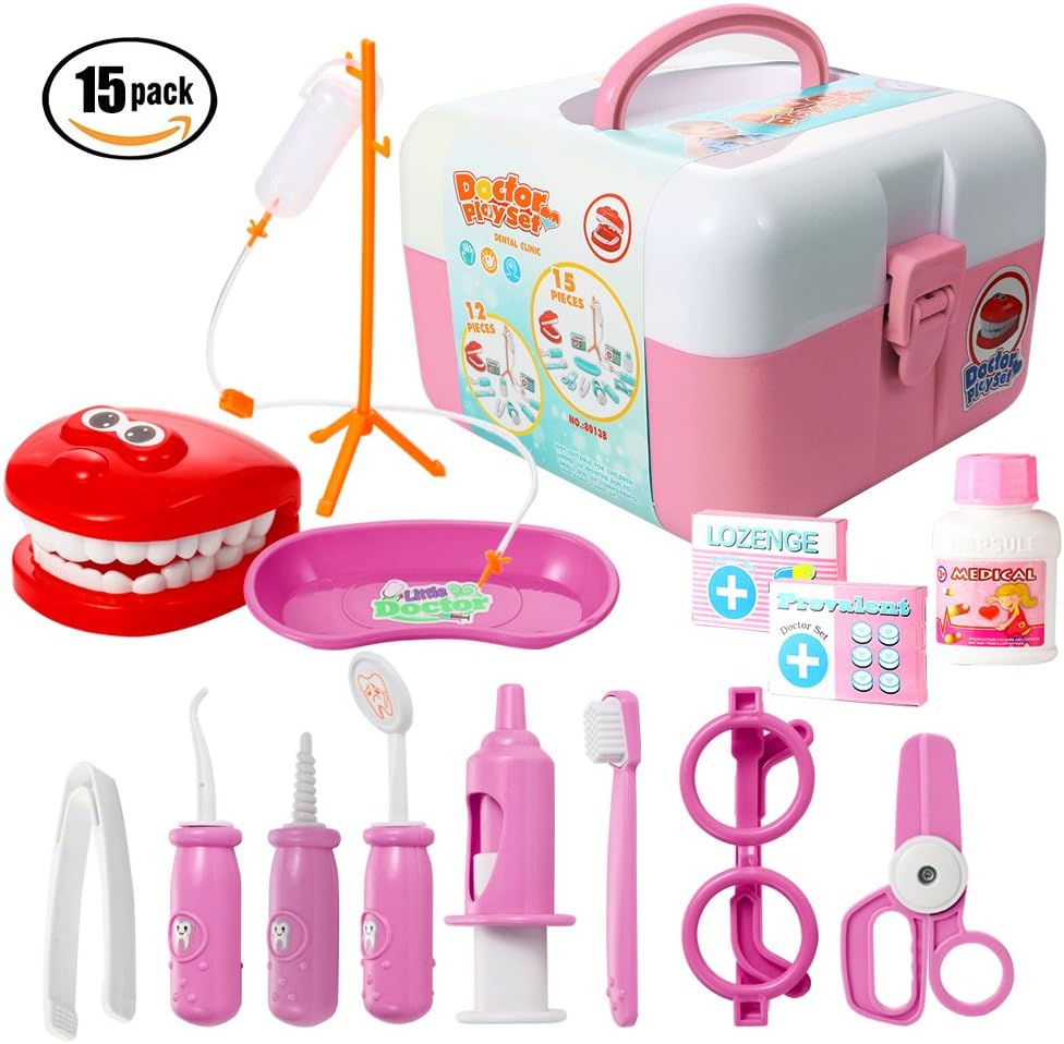 ThinkMax Dentist kit, 15 Pcs Pretend Dentist Play Set Toy for Kids and