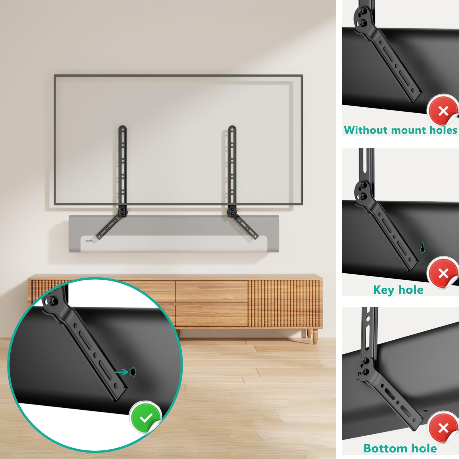 WALI Sound Bar Mount Bracket, for Mounting Above or Under TV, with Adjustable 3 Angled Extension Arm, Fits Most 23 to 65 Inch TVs, up to 33 lbs (SBR202)