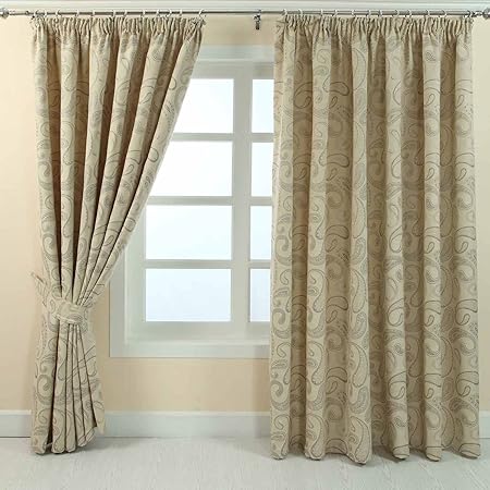 Homescapes Cream Jacquard Pencil Pleat Curtain Pair Vavey