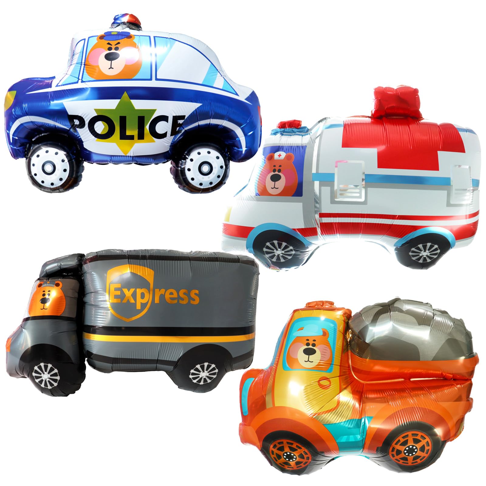 Photo 1 of 4pcs Traffic Balloons Vehicle Car Balloons Express Ambulance Police Car Tipper Truck Balloon for Traffic Theme Party Car Traffic Kids Birthday Party Decorations Vehicle Decoration Supplies