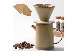 DIF DECO Pour Over Coffee Maker Set Vintage Ceramic Pour Over Coffee Dripper Set with 20 Count Paper Coffee Filters,for Home Café Restaurant Camping,15.8 Ounces(Yellow)