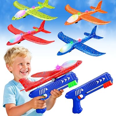 Winstico 4 Pack LED Foam Airplane Launcher Toy for Kids 4-12