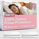 100% Cotton 4-Pack Pillow Protectors with Zipper King Size – 100% Resistant to Stains, Dust & Dirt – Washable Covers for Increased Pillow Lifespan