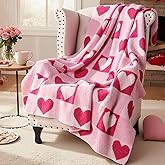 Treory Valentines Blanket: Fluffy Pink White Plush Heart Blanket, Ultra Soft Fleece Valentine Throw Blanket, Lightweight Cozy Festive Home alentines Decor for Couch Sofa Bed, 50"x 60"