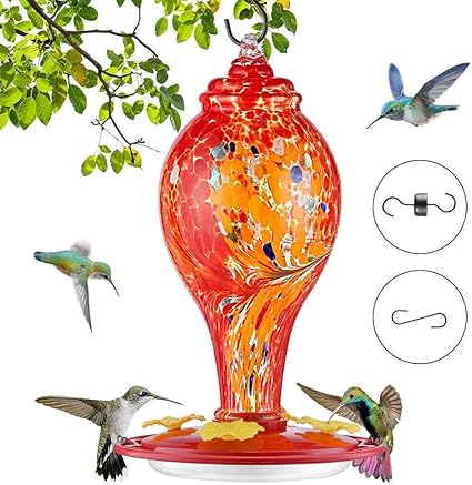 Amazon Com Hummingbird Feeders For Outdoors Hand Blown Glass Hummingbird Feeder Bird Feeders For Outside Upgraded Never Leak Bird Feeder By Sahala Sailor 36 Oz Red Garden Outdoor