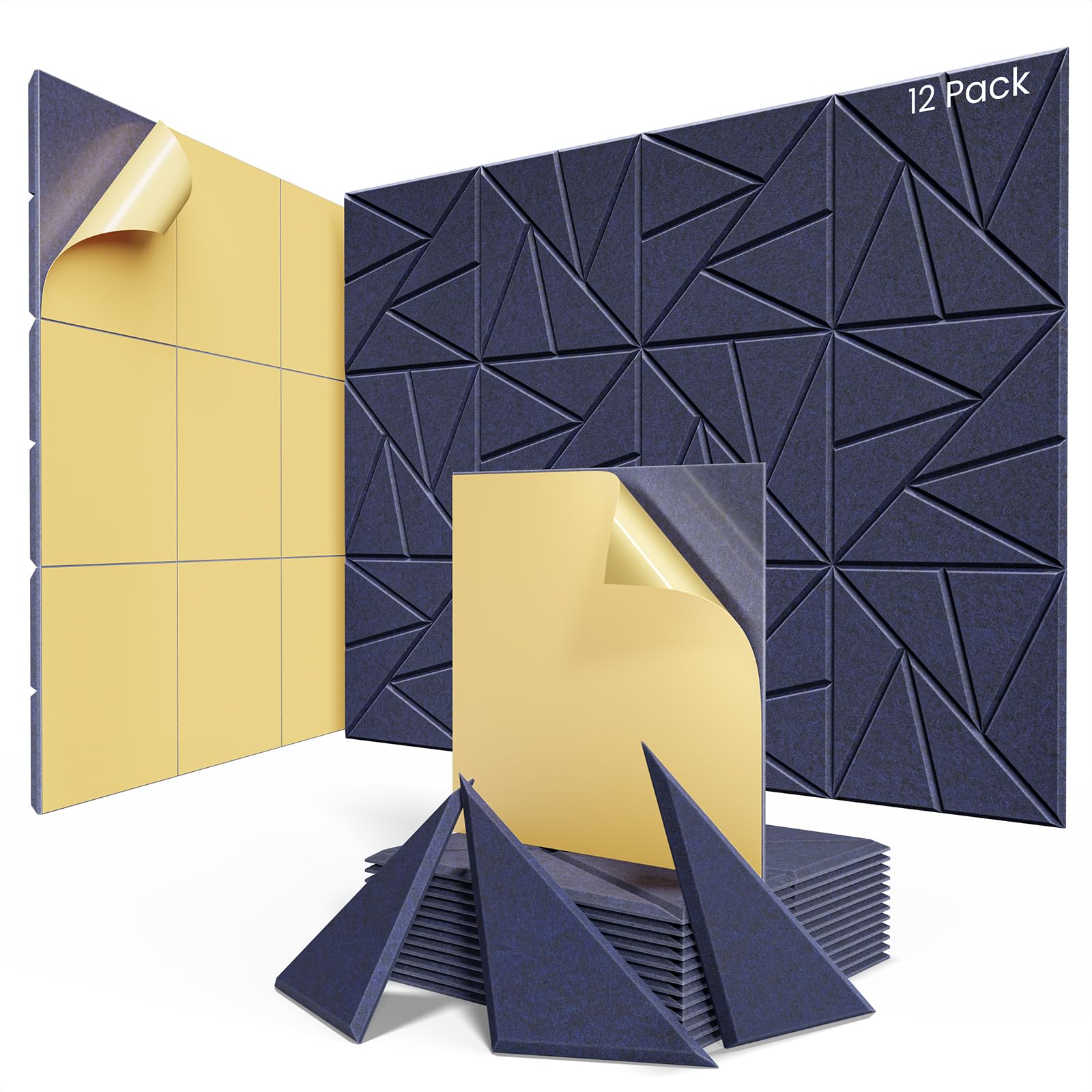 View 1 of 12 pack Acoustic Panels With Self-Adhesive, 12"X 12"X 0.4"Sound Proof Foam Panels, Sound Panels High Density, Soundproof Wall Panels for Home Studio Office-Dark Blue