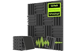 EEKIYA Sound Proof Foam Panels for Walls 12 pack, 2"x12"x12" Quick-Recovery Acoustic Panels Sound Absorbing, 3D Grooves Sound Proofing Panels Adhesive Not Include