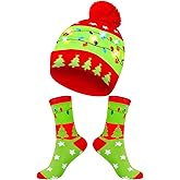 MGparty Christmas Hats Socks Winter LED Costume Light Up Beanie Knit Hat Crew Sock Holiday Party Favors for Adults Kids