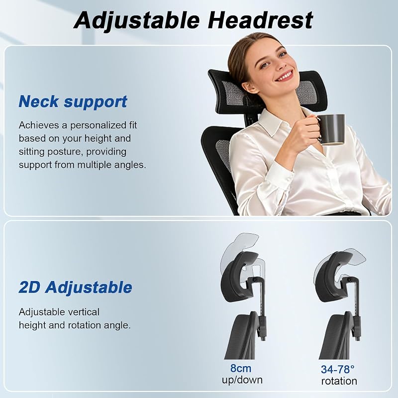 Chaise de bureau ergonomique avec verrouillage d'inclinaison à trois niveaux, chaise pivotante avec appui-tête réglable, accoudoirs et soutien lombaire, chaise de bureau 150 kg