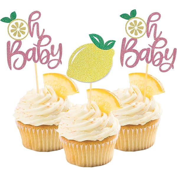 Gyufise Lemon One Cupcake-Topper Set - 24 Stück, Glitzernde Zitrone Für 1. Geburtstag & Party
