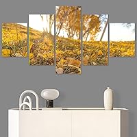 SIGNWIN 5 Panel Canvas Wall Art Modern Art Decorative Elements Expressive Leaves Multicolor Patterns Photography for Home Decorations Ready to Hang - 60