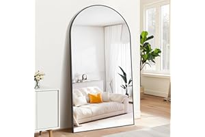 BONEWEI 78"x38" Arched Mirror Full Length Black, Large Floor Mirror with Stand,Wall Mounted Full Body Mirror for Bathroom Bed