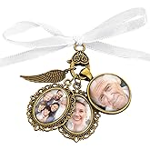 Lusofie Wedding Memory Lacy Oval Bouquet Photo Charms Angel Wing Memorial Charms for Bridal Shower and Bachelor Party