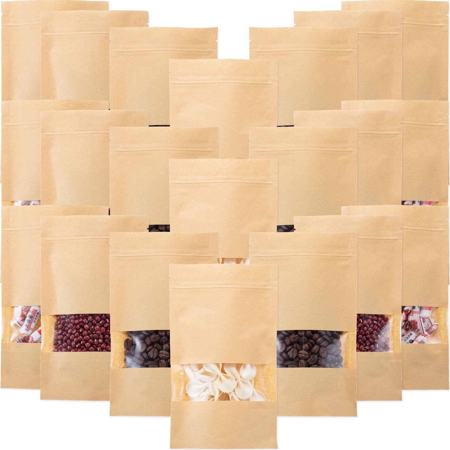 50 Pieces Kraft Stand Up Zip Lock Bags with Transparent and Definition Window Food Storage Packing Pouches Snack, Tea, Nut, Beans, Dried Fruit, Biscuits, DIY Sealed Packing Bag (4.7 x 7.9 Inches)