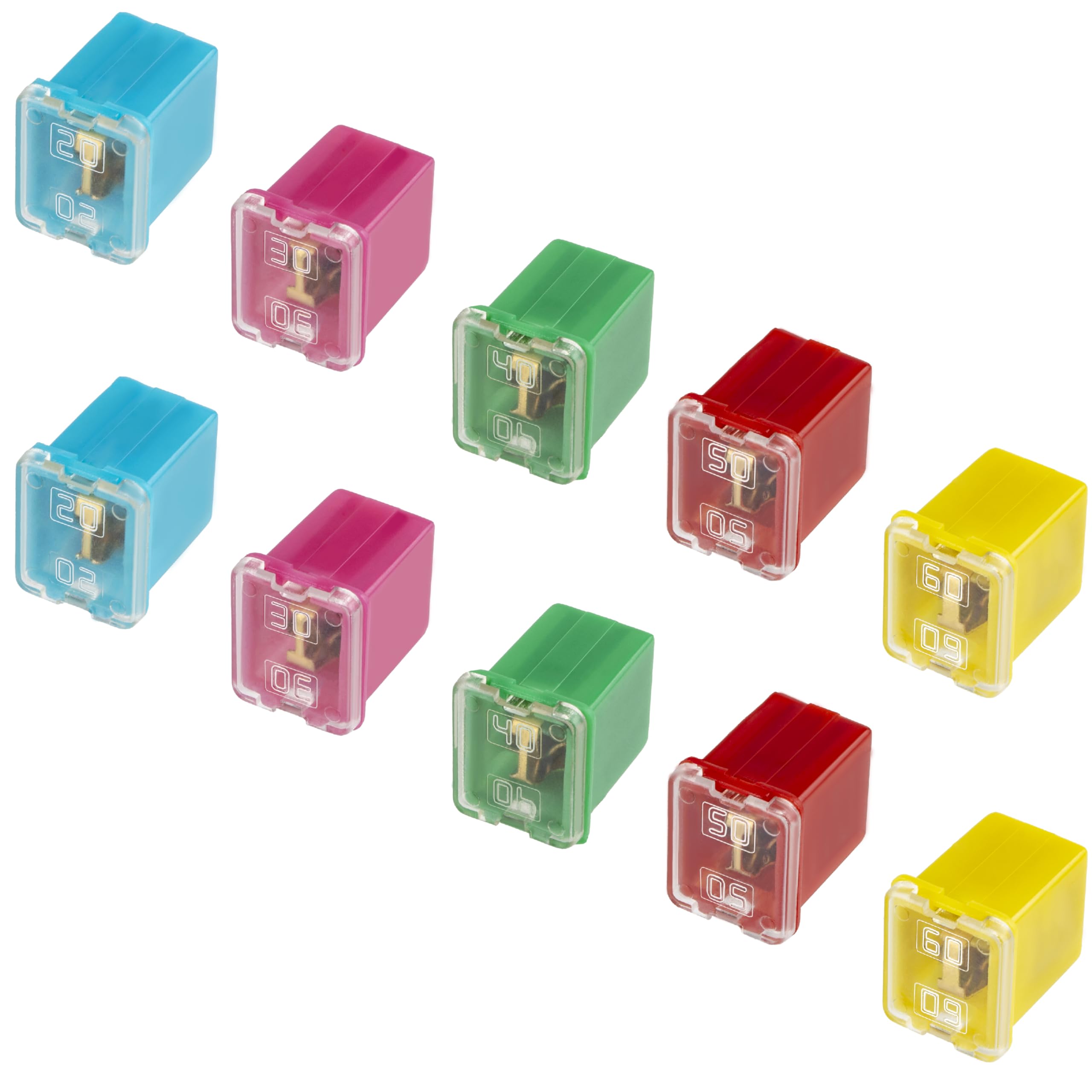 Photo 1 of 10 PCS Versatile Automotive Fuse Assortment Low Profile Box Shaped Micro Cartridge Fuses Kit for Pickup Trucks Cars and SUVs (20 A/30 A/40 A/50 A/60 A, 2 PCS Each)