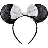 A Miaow Sequin Black Mouse Ears Headband MM Glitter Hair Clasp Women Butterfly Hair Hoop Birthday Holiday Park Photo Supply (1#Black and White)
