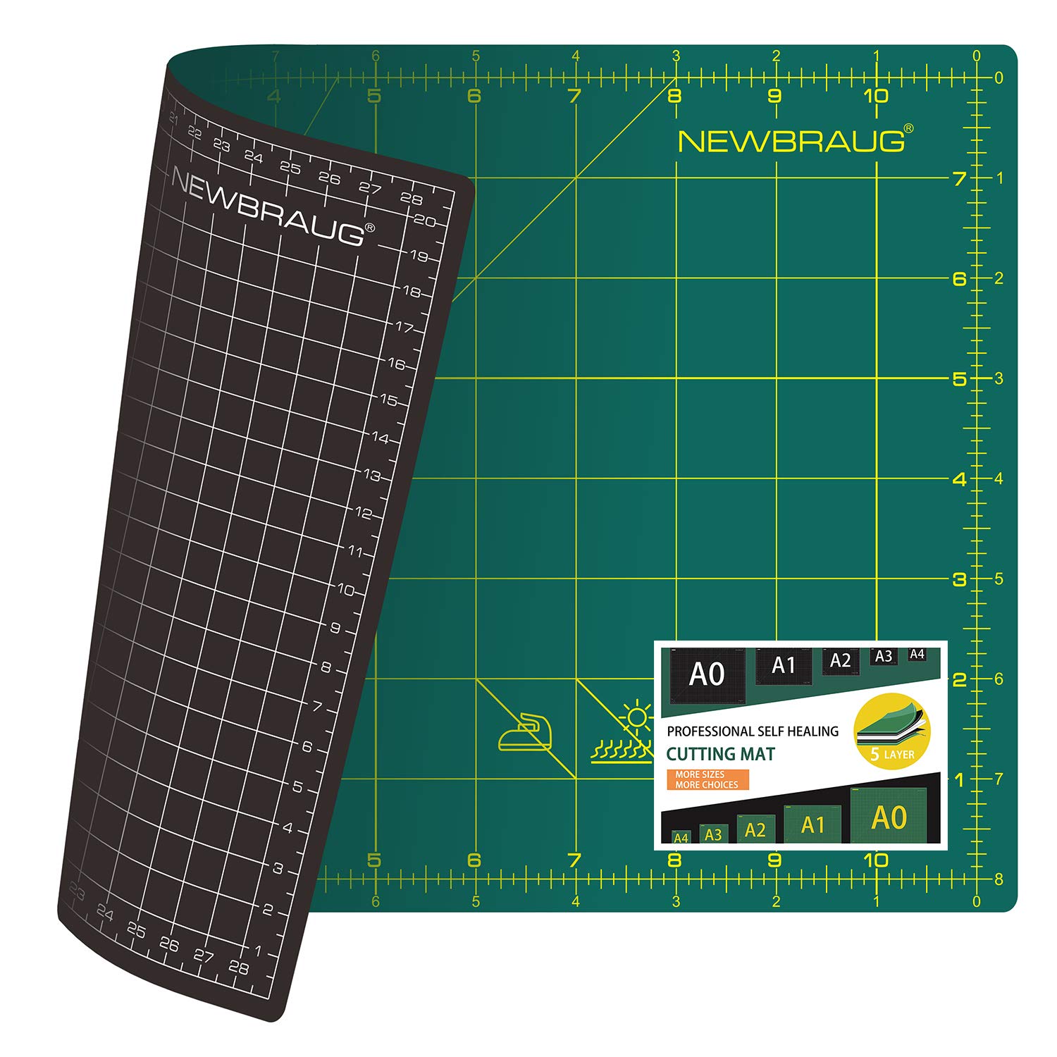 9'' × 12'' Professional Self Healing Cutting Double Sided 5-Ply Mat, Best Gridded Rotary Cutting Board for Quilting, Sewing, Craft, Fabric & Scrapbooking (Green/Black)…