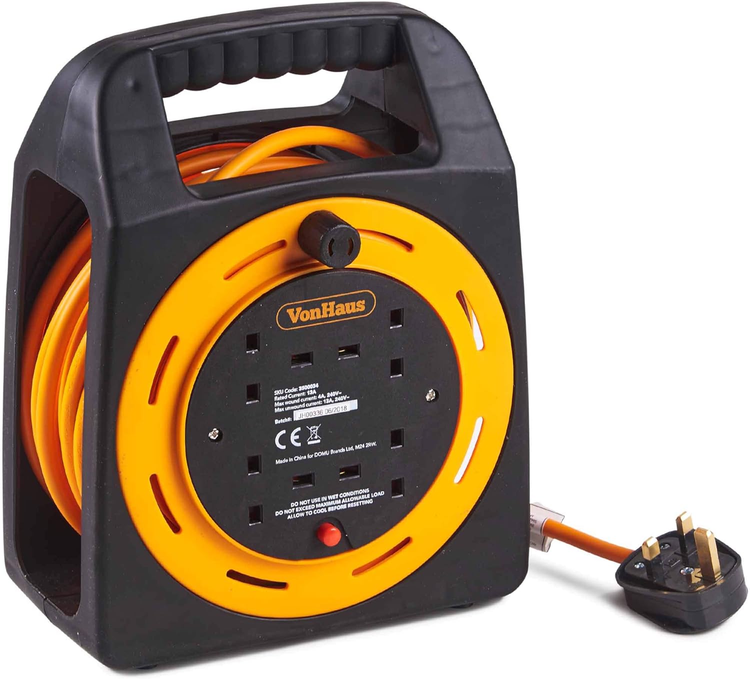 230V 15m 13A 4 Way Gang Socket Extension Cable Reel Electrical Cable & Wire Management Cord