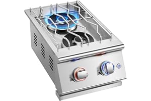 Huishenplus Grilling Side Burners for Outdoor Kitchen, 2 * 15,000BTU Liquid Propane Side Burner,Convertible to Natural Gas, Duty Heavy 304 Stainless Steel, Built-in Double Burner for BBQ Island Grill