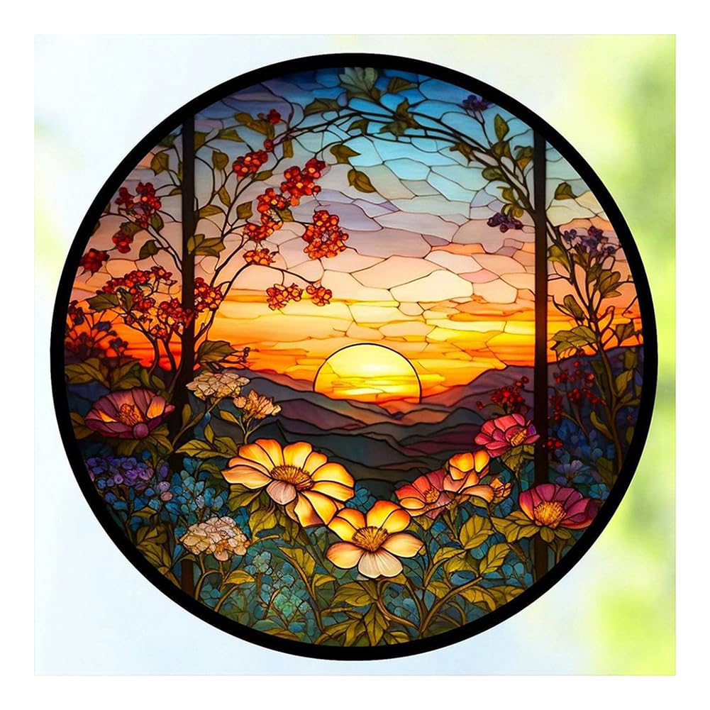 Stalente Diamond Painting Kits for Adults, 5D DIY Diamond Art Kits for Beginners Round Full Drill Diamond Painting for Home Wall Decoration Gift 30×30cm/12×12inch, Stained Glass Sunflower