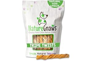 Nature Gnaws Tripe Twists for Dogs 4-5" (20 Count) - Crunchy Grain Free Reward Snack for Small, Medium & Large Breeds - Natural Beef Dog Chew Treats - Rawhide Free