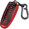 Kirsnda for Ford Key fob Cover with Keychain,Soft TPU Protection Key Case/Skin,5 Buttons Compatible with C-Max Edge Escape Expedition Explorer Flex Focus Taurus Remote Key(Red)