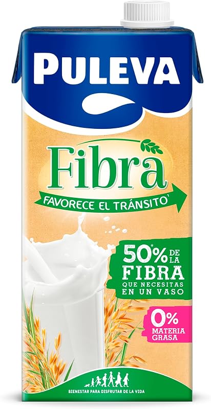 - Leche Puleva con Fibra de Achicoria y Avena, Bebida Láctea, Favorece el Tránsito Intestinal y Digestión, Calcio y Vitaminas, 50% Fibra Diaria por Vaso, Pack 6 x 1 Litro
