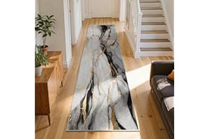 White Marble Runner Rug,2x6ft, Black Gray Gold Texture Design Long Kitchen Mats Rug, Light Luxury Modern Abstract Art Entranc