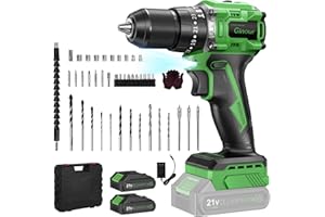 Ginour 21V Brushless Cordless Drill Set Power Drill Set with 2 Batteries and Charger, 23+3 Torque, Brushless Electric Drill Driver Hammer Impact Drill Set, 3/8-Inch Keyless Chuck, 2 Variable Speed