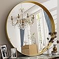 Easly 30 Inch Round Bathroom Mirror - Wall Mounted Circle Mirror with Metal Frame, Modern Mirror Suitable for Bathroom, Vanity, Entryway, Living Room, Wall Decor,Gold