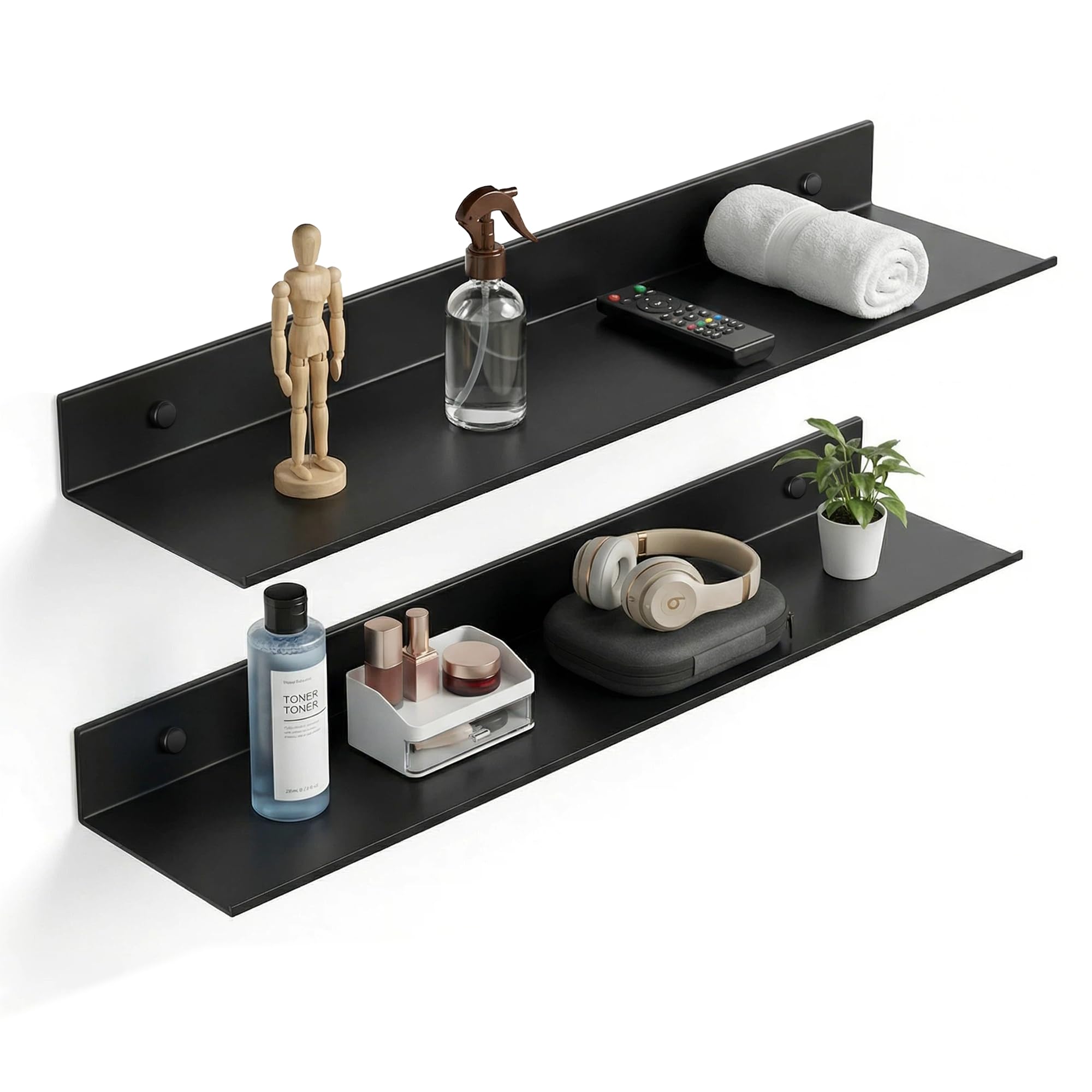 Z metnal Floating Shelf, 20 inch Bathroom Shelves, Display Wall Shelf for Nintendo Switch Smart Speaker Collection, Aluminum, Wall Mounted, Matte Black, 2 Pack — image 1