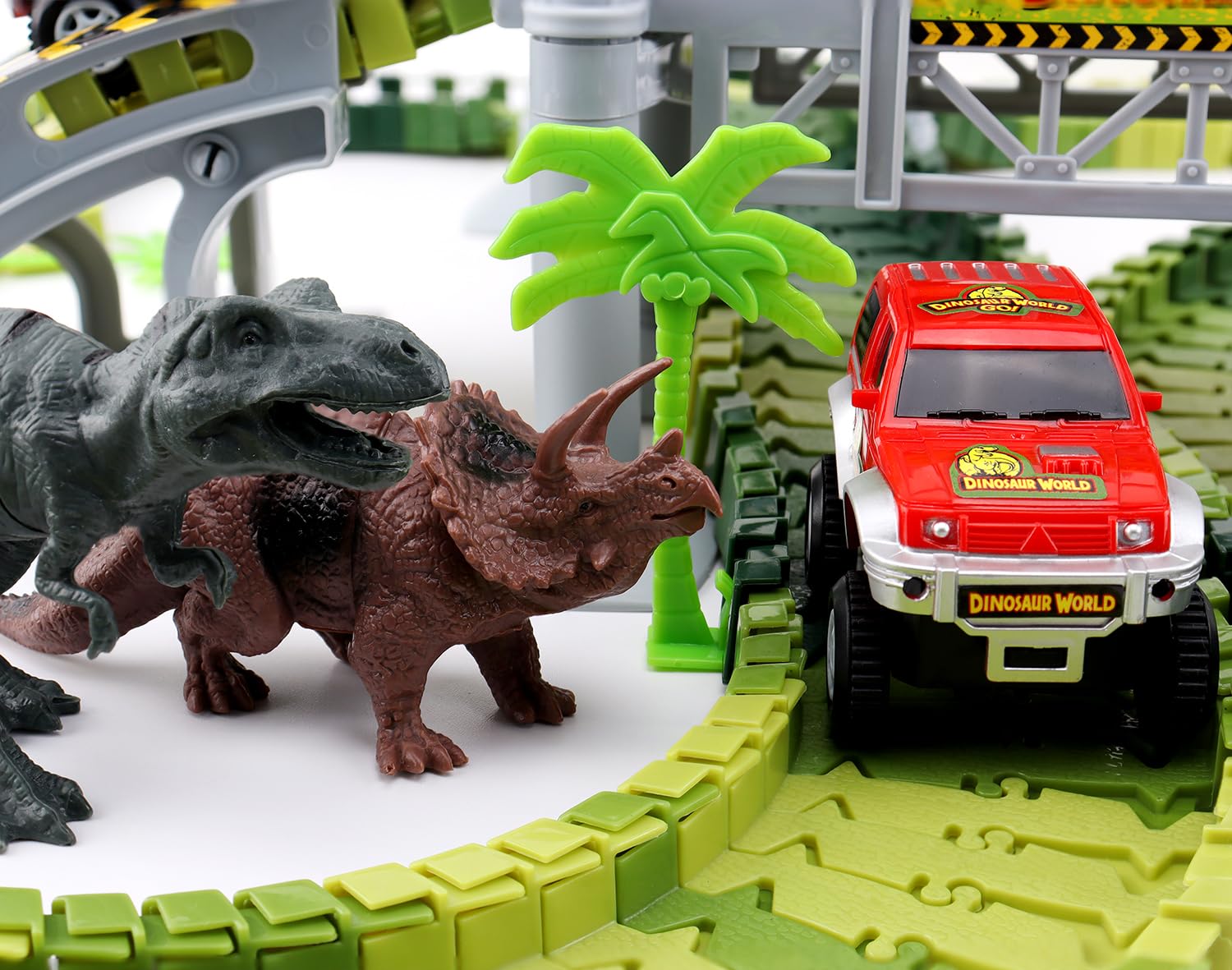 Dinosaur Toys, Create A Race Car Track Dino World with Flexible Track and 2 Cool Cars, Best Gift for Toddler Kids Boys Girls Age 3 4 5 6 7 Year Old