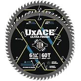 UXACE 6-1/2-Inch 60-Tooth Circular Saw Blade with 5/8-Inch Arbor, Ultra Finish Wood Cutting, Carbide Tip, Thin Kerf, for Plywood, MDF, OSB, Laminated, 2 Pack