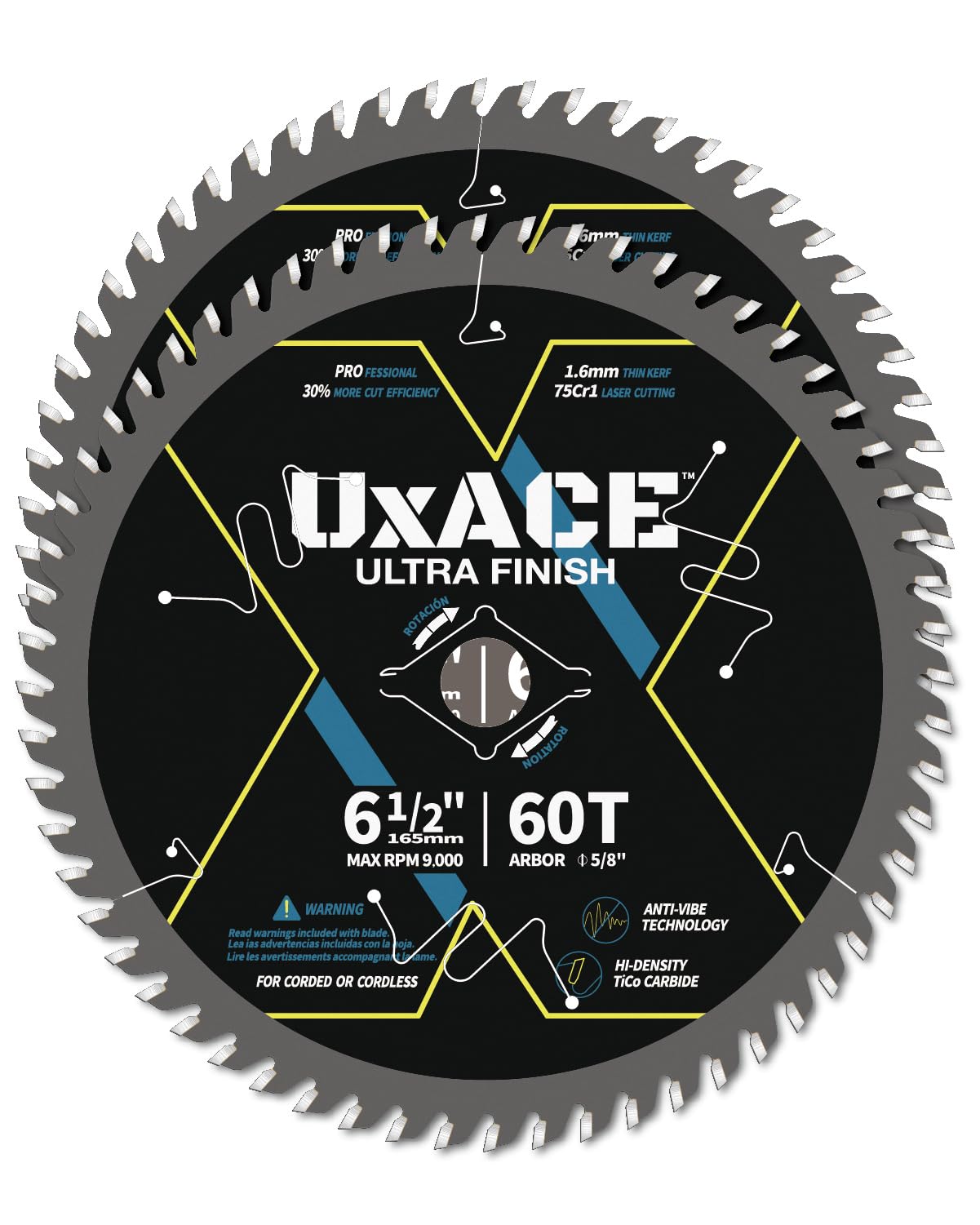 Photo 1 of UXACE 6-1/2-Inch 60-Tooth Circular Saw Blade with 5/8-Inch Arbor, Ultra Finish Wood Cutting, Carbide Tip, Thin Kerf, for Plywood, MDF, OSB, Laminated, 2 Pack