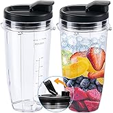 Replacement 24oz Blender Cup with Sip &amp; Seal Lid For Nutri Ninja BL450 BL456 BL480 BL482 BL640 BL642 BL682 BN751 BN801 Foodi SS101 SS151 SS351 SS401 Ninja Blender Auto IQ Blade, 2-Pack &hellip;