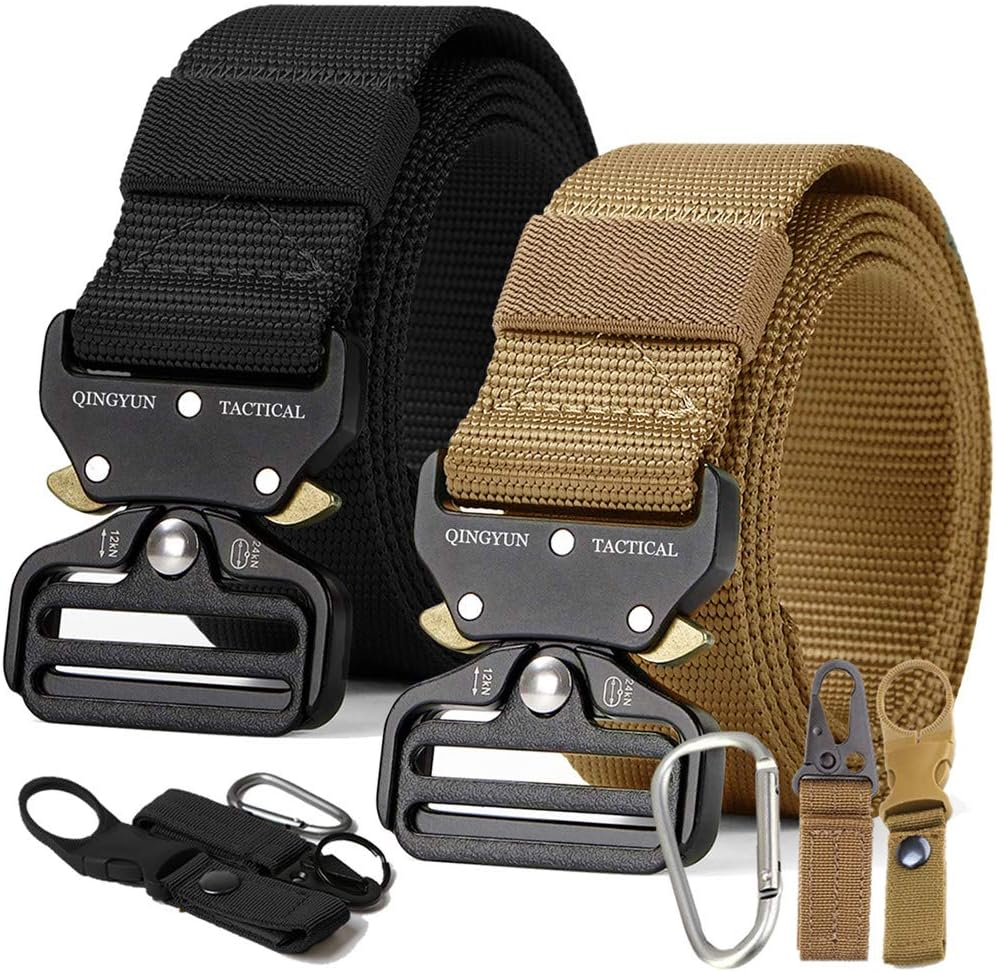 QINGYUN RONGQI 2 Pack Tactical Belt,Military Style Quick Release Belt,1.5" Nylon Riggers Belts for Men,Heavy-Duty Quick-Release Metal Buckle