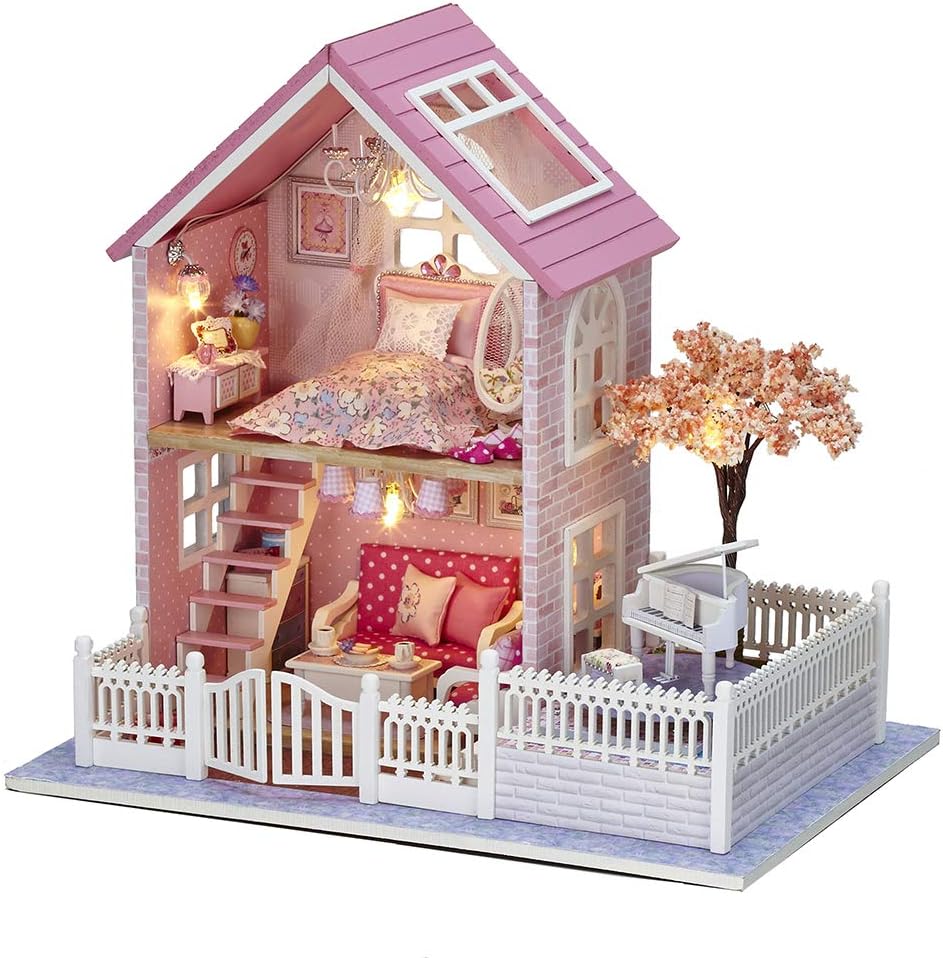 Dollhouse Miniature,DIY Wooden Dollhouse Handmade Miniature Kit,Great Gifts For Teens and Adults-W036