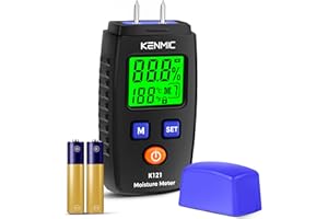 KENMIC Wood Moisture Meter Portable LCD Wood Moisture Detector with Green Backlight, Pin Type Water Leak Detector with 5 Mode